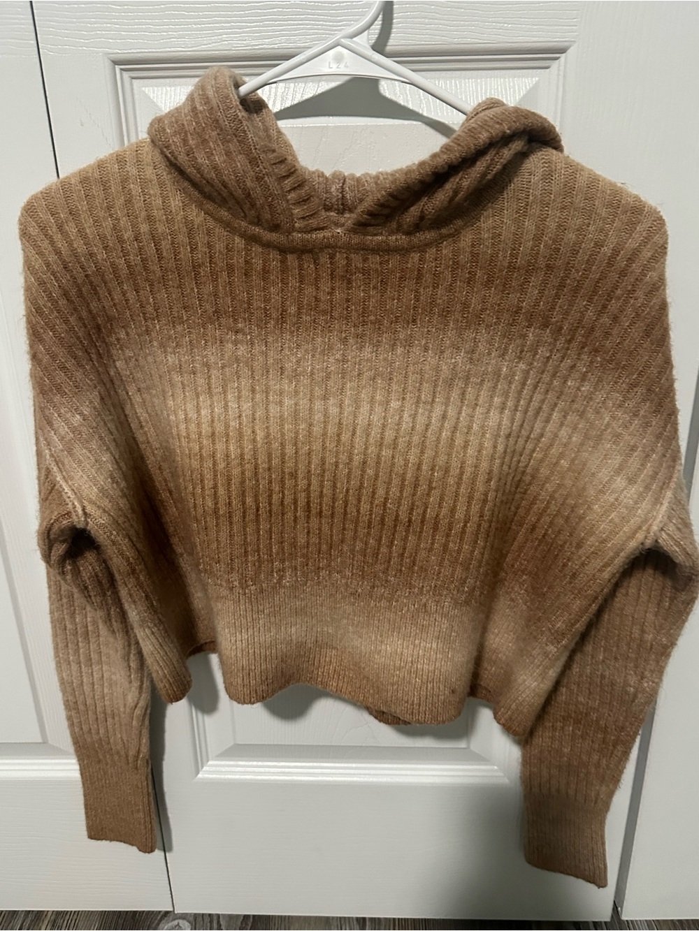 aerie Ribbed Hooded Cropped Sweater - Tan/Brown